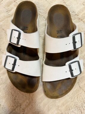 Birkenstocks White Double Strap Buckle Sandals